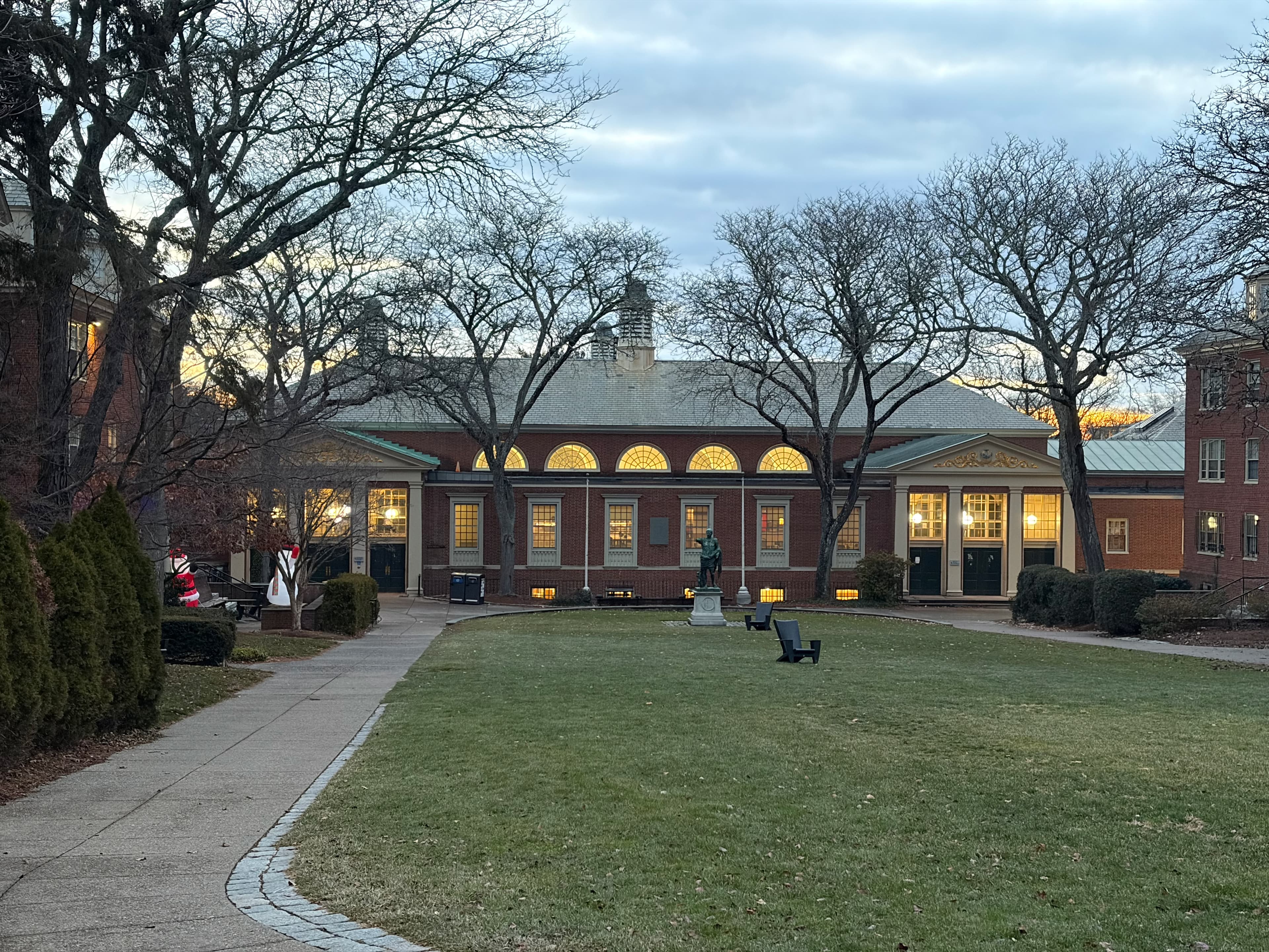 Early morning photo of the exterior of the Ratty, as dawn breaks behind it.